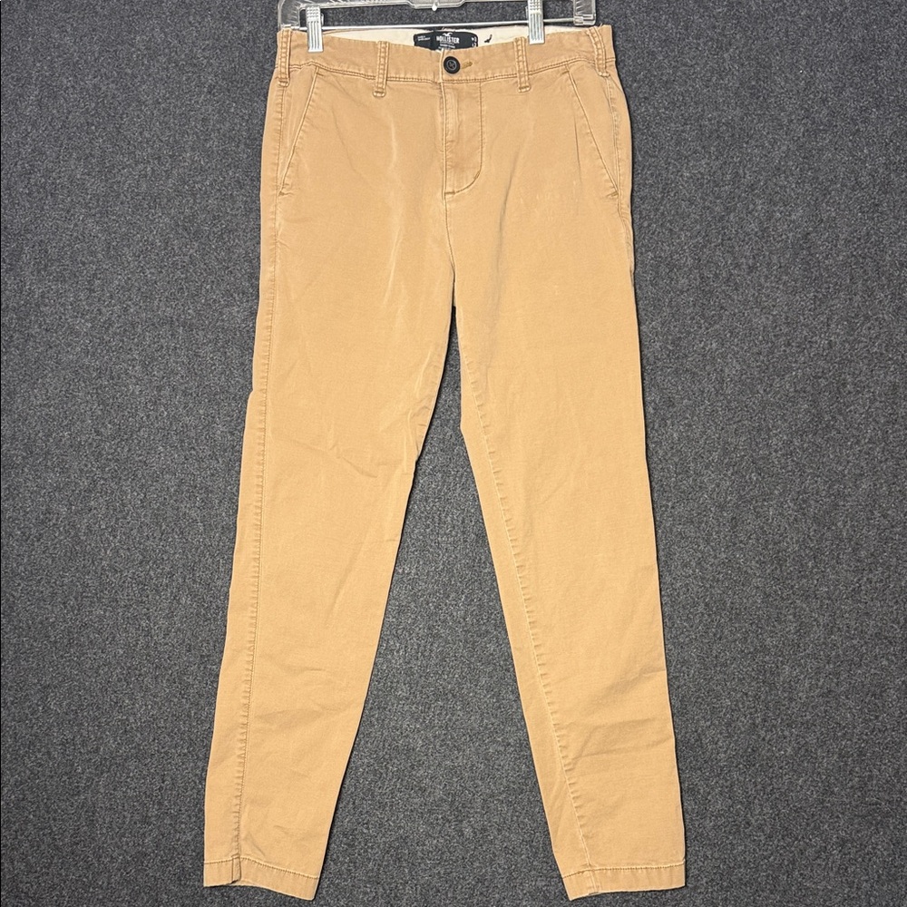 Hollister Mens Skinny Chino Pants Tan Khaki 30x32 Stretch Casual Trousers